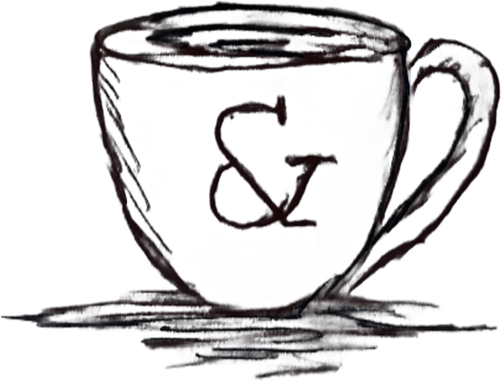 a hand-drawn coffee cup with an ampersand on it