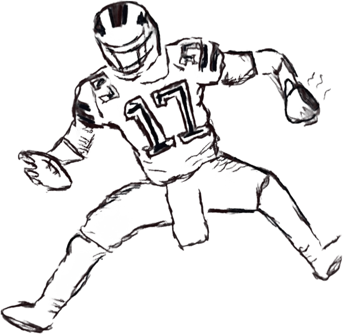 a hand-drawn football player mid-stride